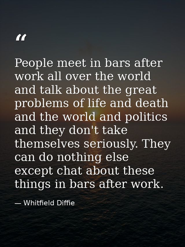 People meet in bars after work all over the world and talk about the great problems of life and death and the world and  — Whitfield Diffie