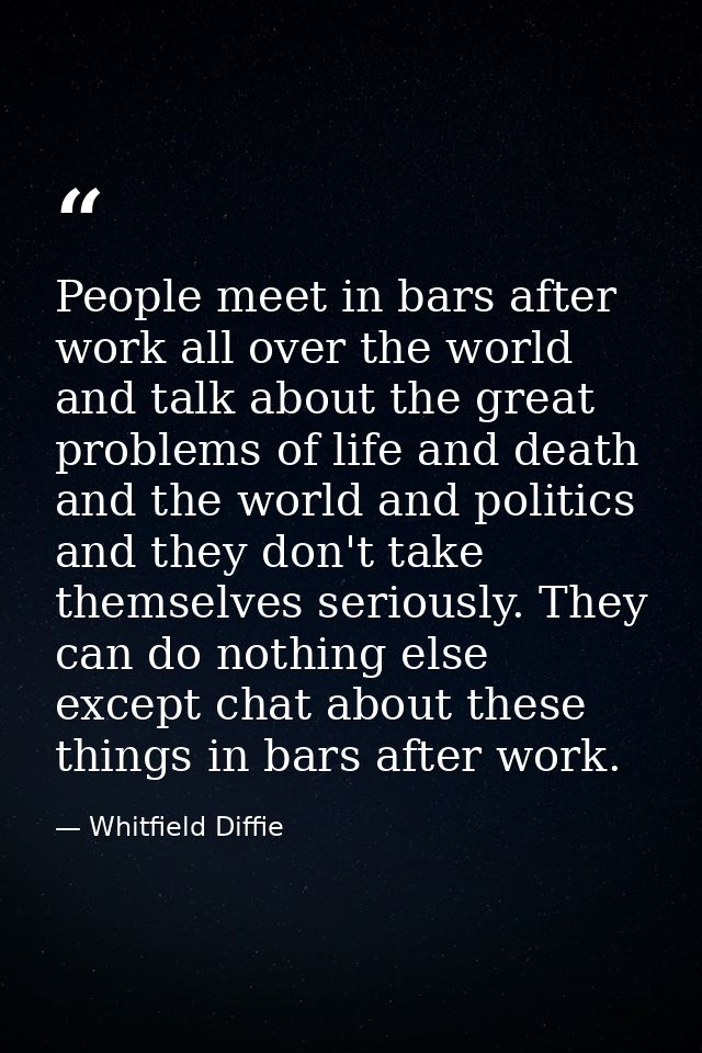 People meet in bars after work all over the world and talk about the great problems of life and death and the world and  — Whitfield Diffie