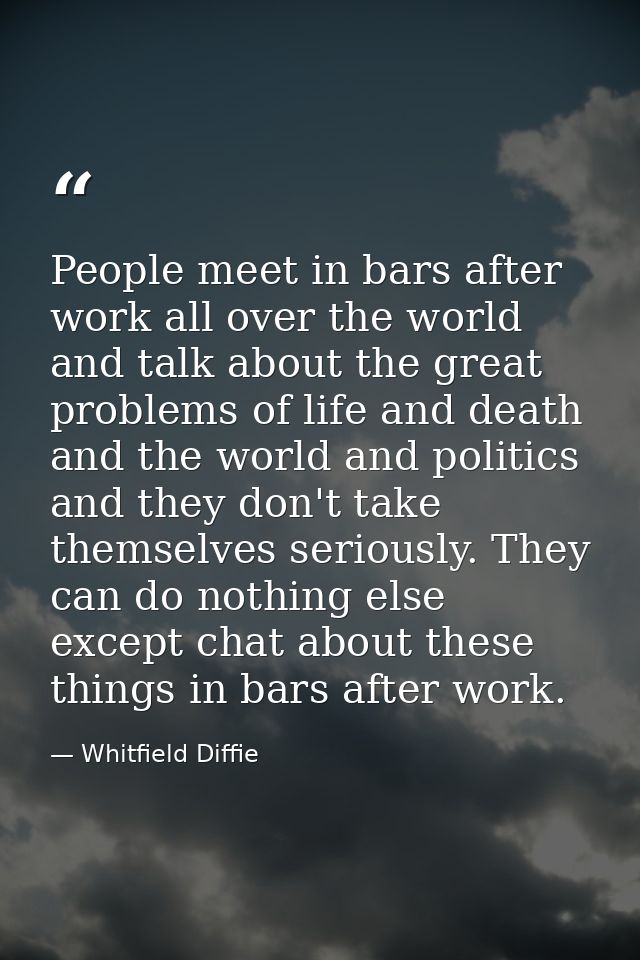 People meet in bars after work all over the world and talk about the great problems of life and death and the world and  — Whitfield Diffie