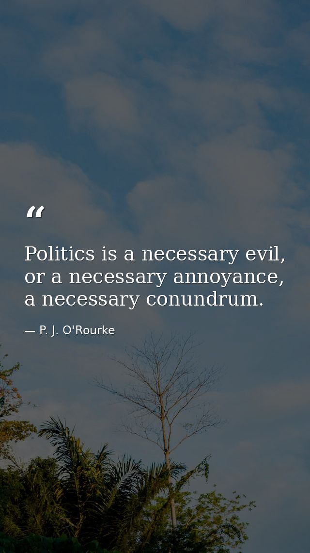 Politics is a necessary evil, or a necessary annoyance, a necessary conundrum. — P. J. O'Rourke