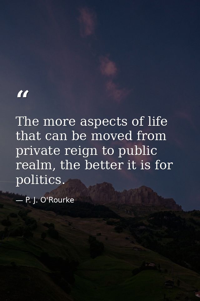 The more aspects of life that can be moved from private reign to public realm, the better it is for politics. — P. J. O'Rourke