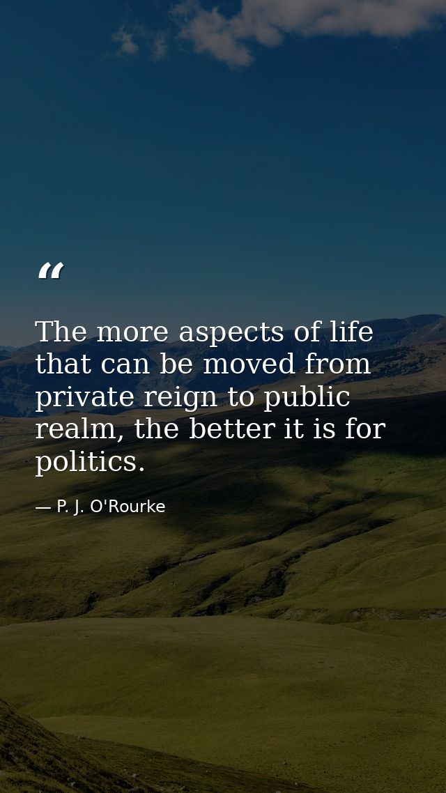 The more aspects of life that can be moved from private reign to public realm, the better it is for politics. — P. J. O'Rourke
