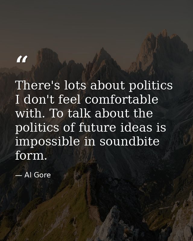 There's lots about politics I don't feel comfortable with. To talk about the politics of future ideas is impossible in s — Al Gore