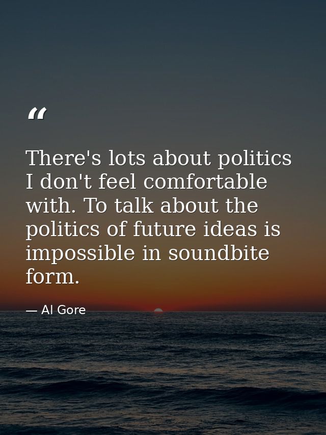 There's lots about politics I don't feel comfortable with. To talk about the politics of future ideas is impossible in s — Al Gore