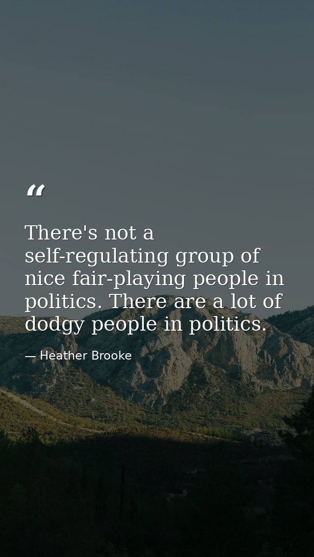 There's not a self-regulating group of nice fair-playing people in politics. There are a lot of dodgy people in politics — Heather Brooke