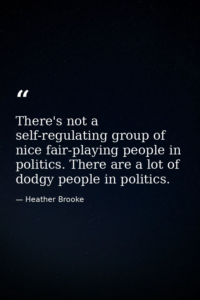 There's not a self-regulating group of nice fair-playing people in politics. There are a lot of dodgy people in politics — Heather Brooke