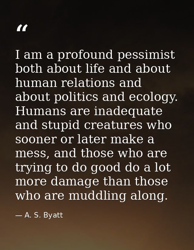 I am a profound pessimist both about life and about human relations and about politics and ecology. Humans are inadequat — A. S. Byatt