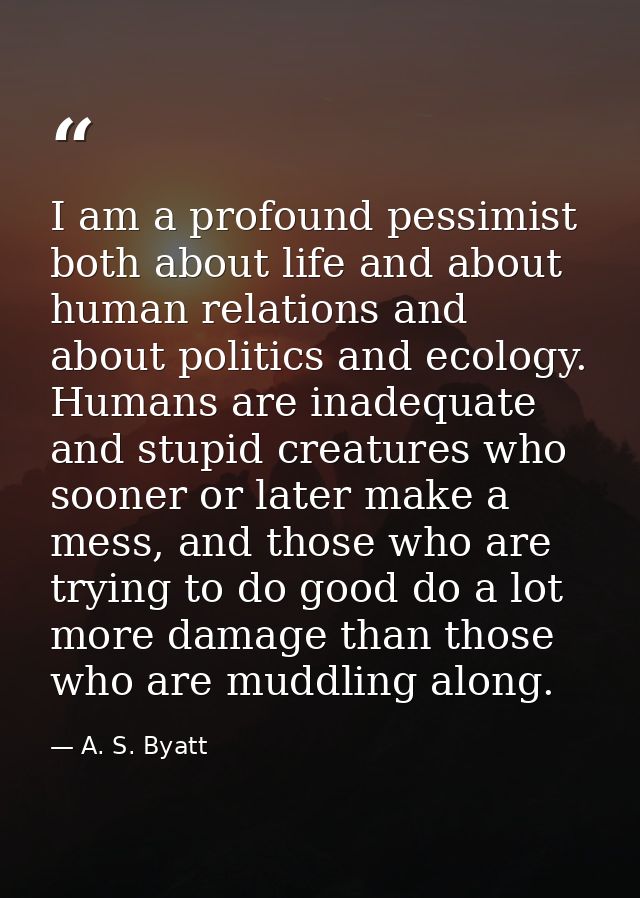 I am a profound pessimist both about life and about human relations and about politics and ecology. Humans are inadequat — A. S. Byatt