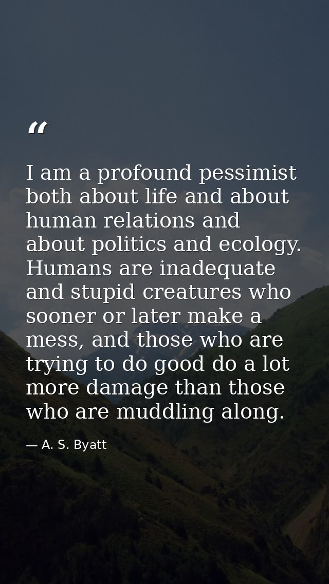 I am a profound pessimist both about life and about human relations and about politics and ecology. Humans are inadequat — A. S. Byatt
