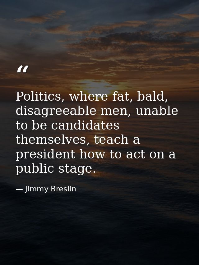 Politics, where fat, bald, disagreeable men, unable to be candidates themselves, teach a president how to act on a publi — Jimmy Breslin
