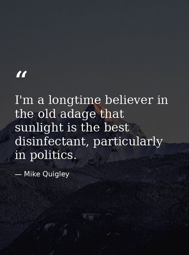 I'm a longtime believer in the old adage that sunlight is the best disinfectant, particularly in politics. — Mike Quigley