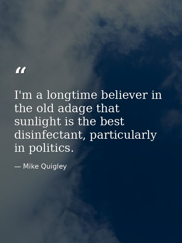 I'm a longtime believer in the old adage that sunlight is the best disinfectant, particularly in politics. — Mike Quigley