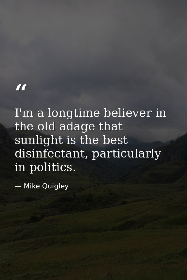 I'm a longtime believer in the old adage that sunlight is the best disinfectant, particularly in politics. — Mike Quigley
