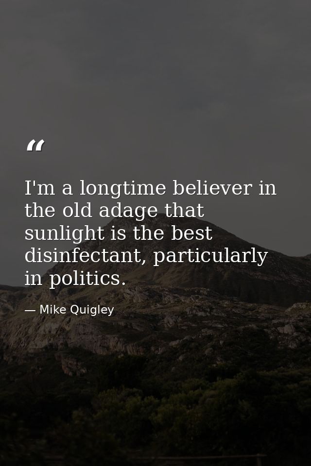 I'm a longtime believer in the old adage that sunlight is the best disinfectant, particularly in politics. — Mike Quigley