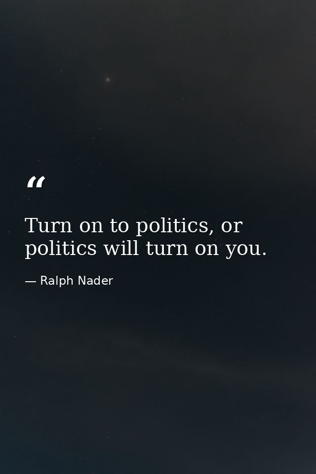 Turn on to politics, or politics will turn on you. — Ralph Nader
