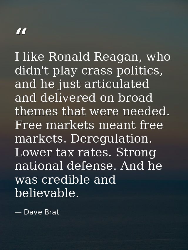 I like Ronald Reagan, who didn't play crass politics, and he just articulated and delivered on broad themes that were ne — Dave Brat