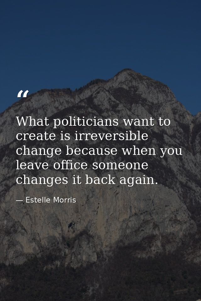 What politicians want to create is irreversible change because when you leave office someone changes it back again. — Estelle Morris