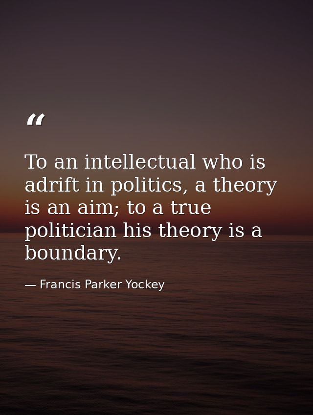 To an intellectual who is adrift in politics, a theory is an aim; to a true politician his theory is a boundary. — Francis Parker Yockey