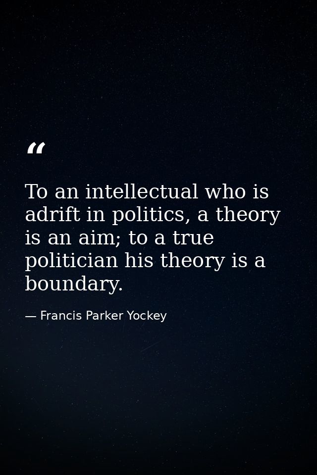 To an intellectual who is adrift in politics, a theory is an aim; to a true politician his theory is a boundary. — Francis Parker Yockey
