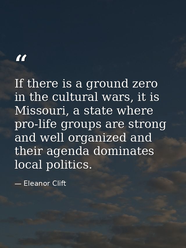 If there is a ground zero in the cultural wars, it is Missouri, a state where pro-life groups are strong and well organi — Eleanor Clift