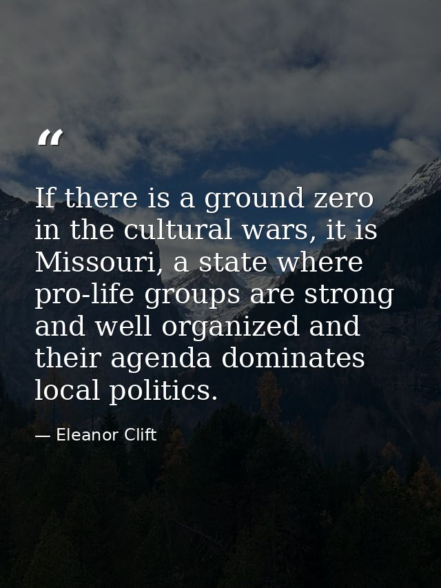If there is a ground zero in the cultural wars, it is Missouri, a state where pro-life groups are strong and well organi — Eleanor Clift