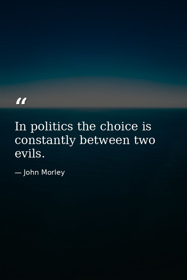 In politics the choice is constantly between two evils. — John Morley