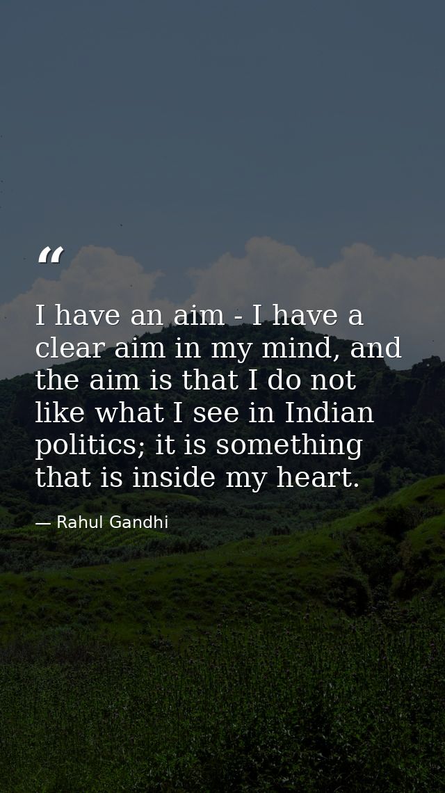 I have an aim - I have a clear aim in my mind, and the aim is that I do not like what I see in Indian politics; it is so — Rahul Gandhi