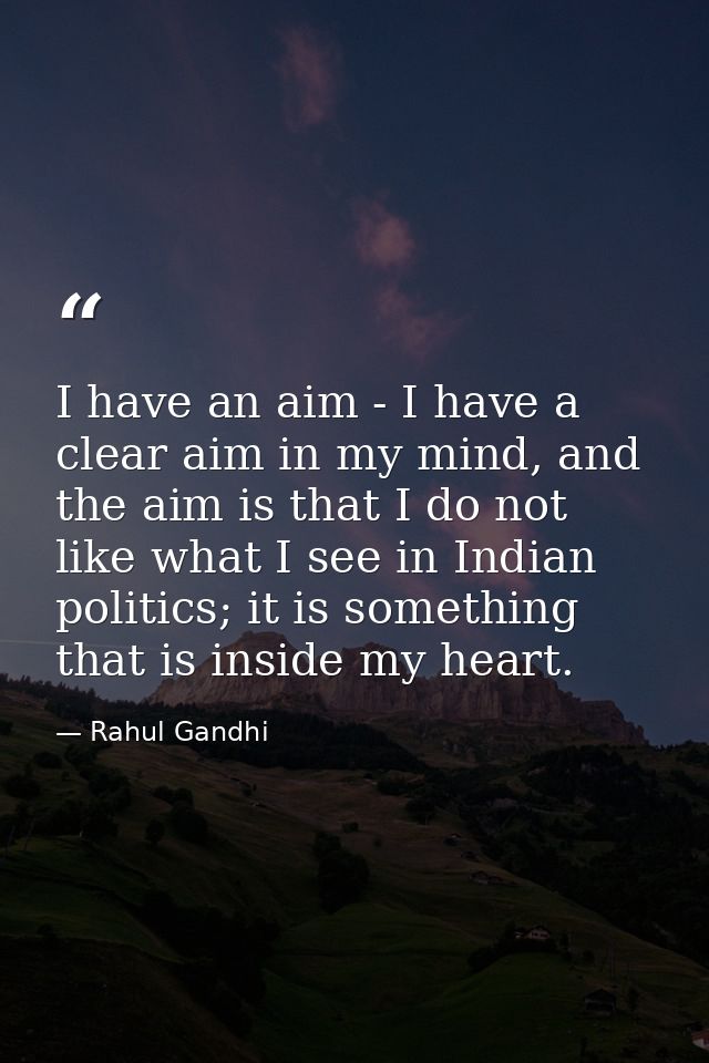 I have an aim - I have a clear aim in my mind, and the aim is that I do not like what I see in Indian politics; it is so — Rahul Gandhi