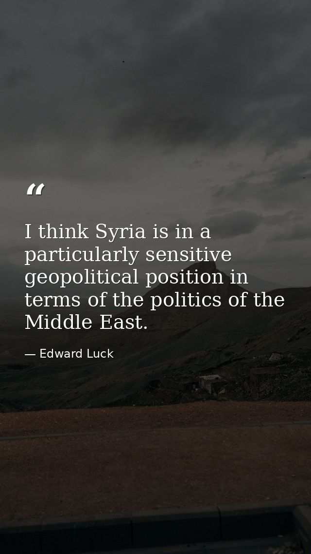 I think Syria is in a particularly sensitive geopolitical position in terms of the politics of the Middle East. — Edward Luck