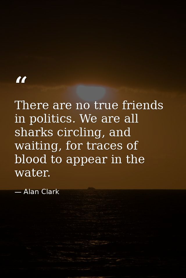 There are no true friends in politics. We are all sharks circling, and waiting, for traces of blood to appear in the wat — Alan Clark