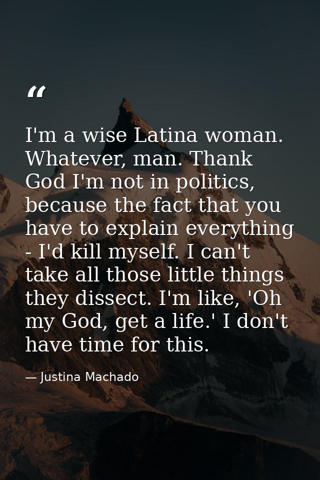 I'm a wise Latina woman. Whatever, man. Thank God I'm not in politics, because the fact that you have to explain everyth — Justina Machado