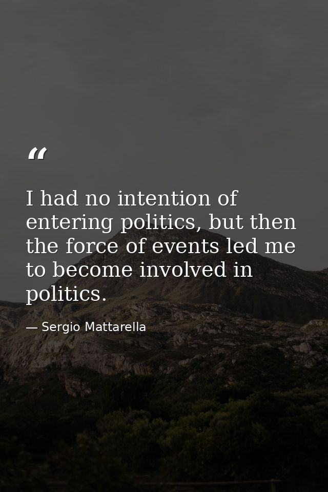 I had no intention of entering politics, but then the force of events led me to become involved in politics. — Sergio Mattarella