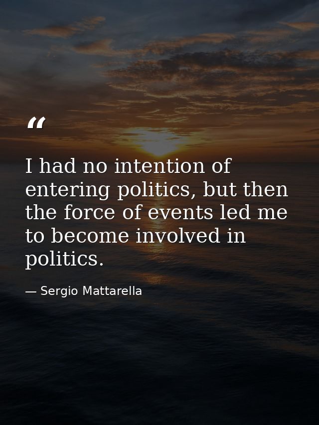 I had no intention of entering politics, but then the force of events led me to become involved in politics. — Sergio Mattarella