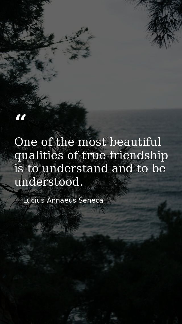 One of the most beautiful qualities of true friendship is to understand and to be understood. — Lucius Annaeus Seneca