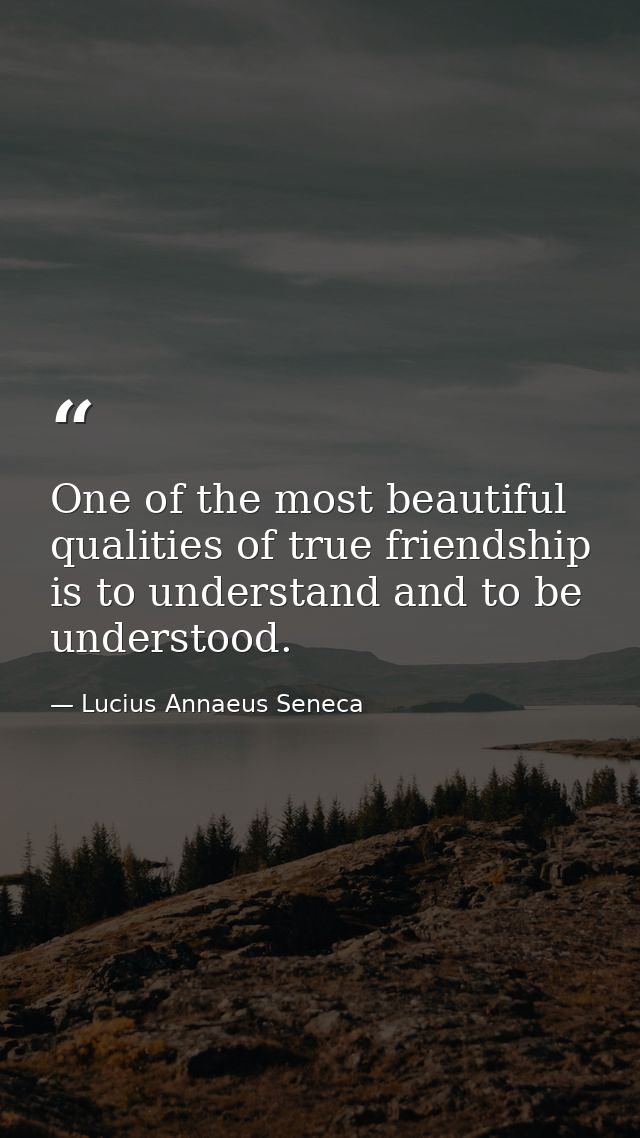 One of the most beautiful qualities of true friendship is to understand and to be understood. — Lucius Annaeus Seneca