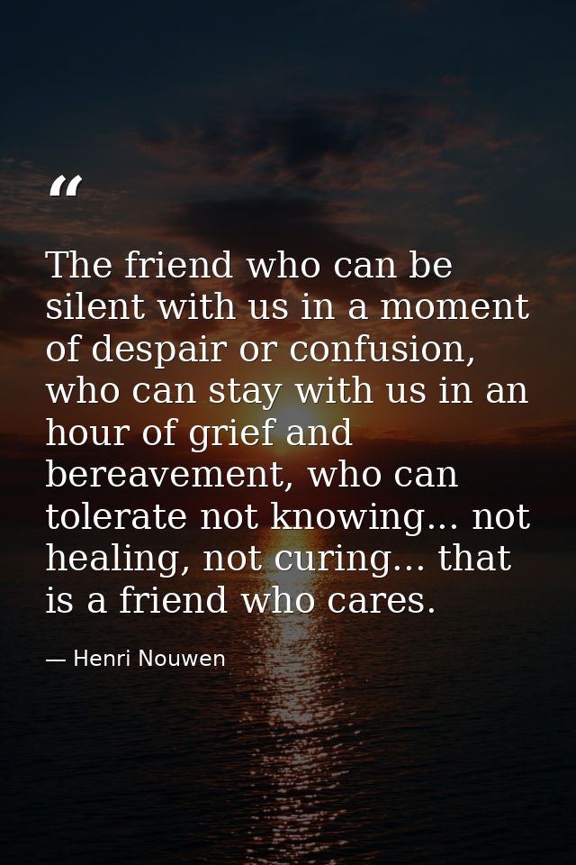 The friend who can be silent with us in a moment of despair or confusion, who can stay with us in an hour of grief and b — Henri Nouwen