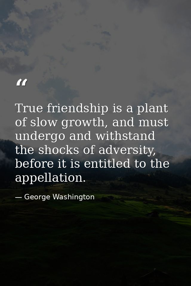 True friendship is a plant of slow growth, and must undergo and withstand the shocks of adversity, before it is entitled — George Washington