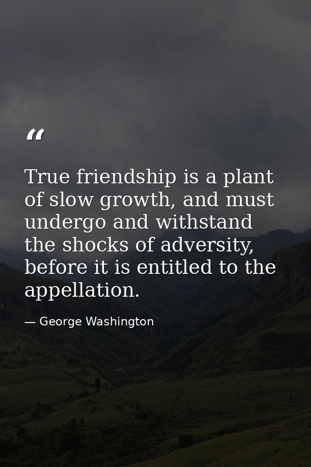 True friendship is a plant of slow growth, and must undergo and withstand the shocks of adversity, before it is entitled — George Washington