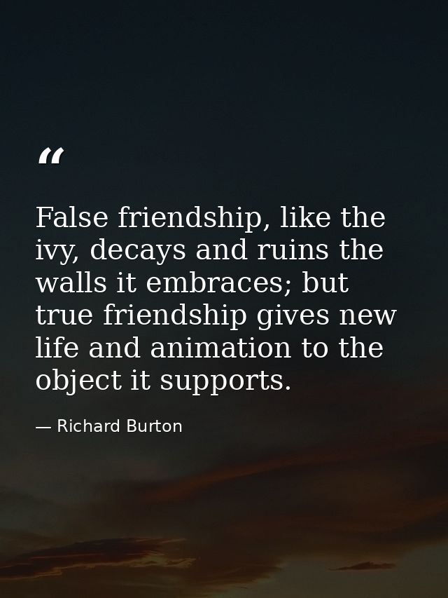 False friendship, like the ivy, decays and ruins the walls it embraces; but true friendship gives new life and animation — Richard Burton