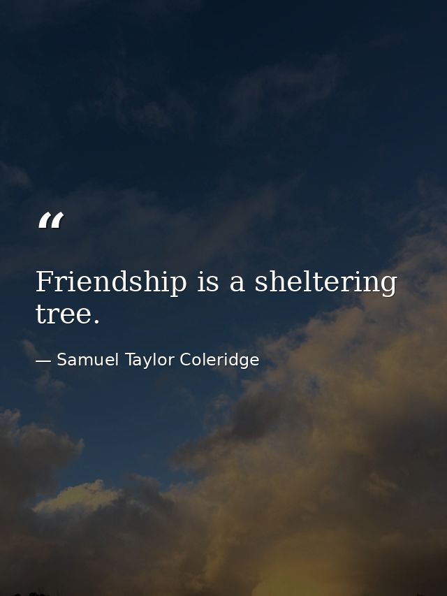 Friendship is a sheltering tree. — Samuel Taylor Coleridge