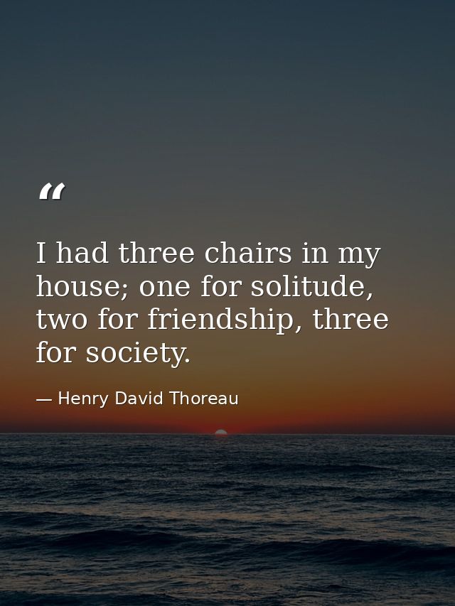 I had three chairs in my house; one for solitude, two for friendship, three for society. — Henry David Thoreau