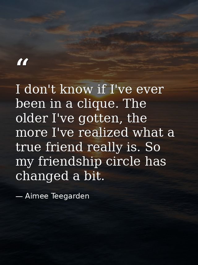 I don't know if I've ever been in a clique. The older I've gotten, the more I've realized what a true friend really is.  — Aimee Teegarden