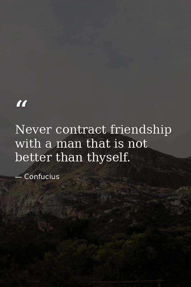 Never contract friendship with a man that is not better than thyself. — Confucius