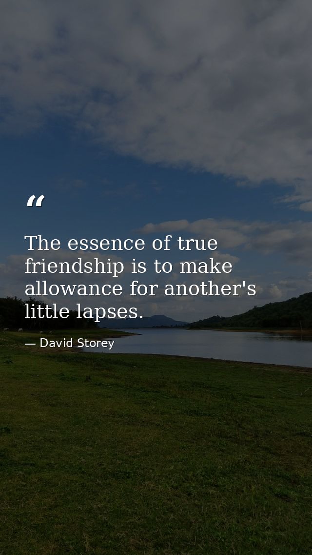 The essence of true friendship is to make allowance for another's little lapses. — David Storey