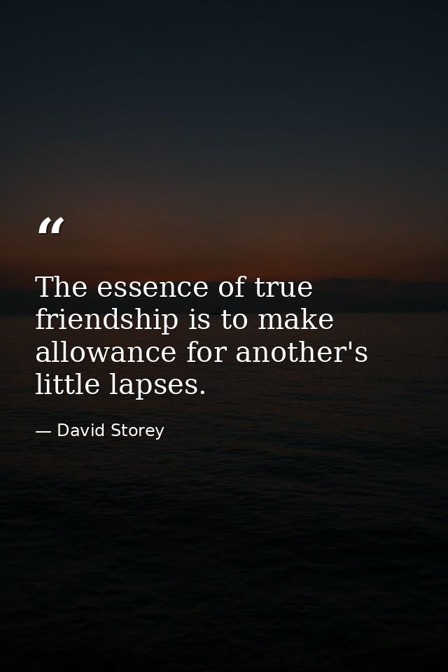 The essence of true friendship is to make allowance for another's little lapses. — David Storey
