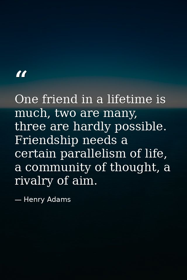 One friend in a lifetime is much, two are many, three are hardly possible. Friendship needs a certain parallelism of lif — Henry Adams