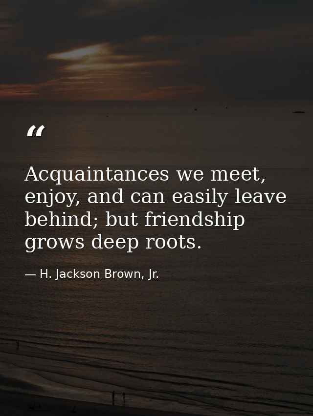 Acquaintances we meet, enjoy, and can easily leave behind; but friendship grows deep roots. — H. Jackson Brown, Jr.