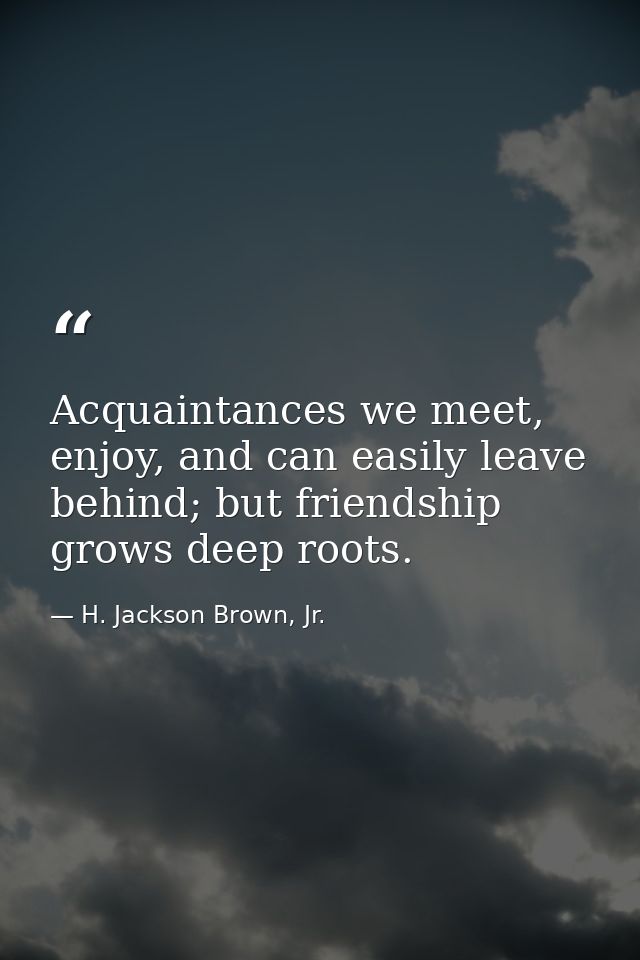 Acquaintances we meet, enjoy, and can easily leave behind; but friendship grows deep roots. — H. Jackson Brown, Jr.