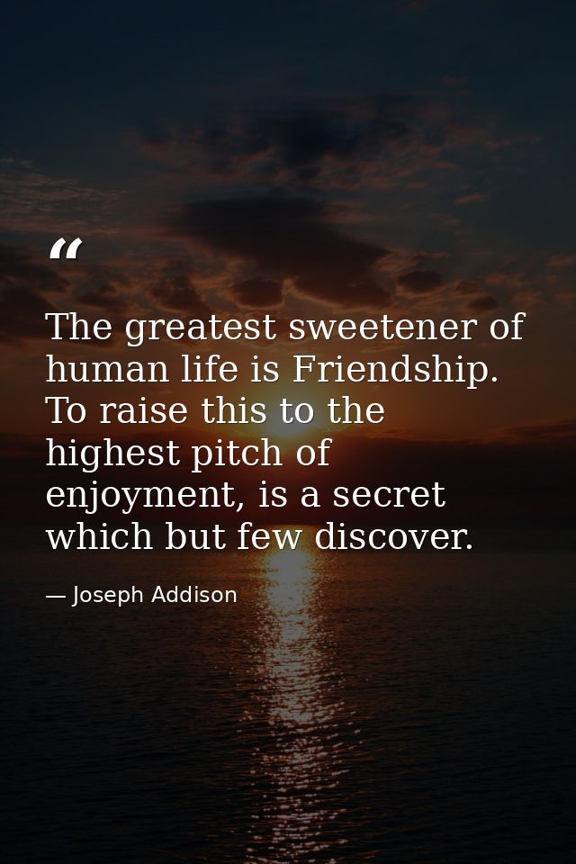The greatest sweetener of human life is Friendship. To raise this to the highest pitch of enjoyment, is a secret which b — Joseph Addison