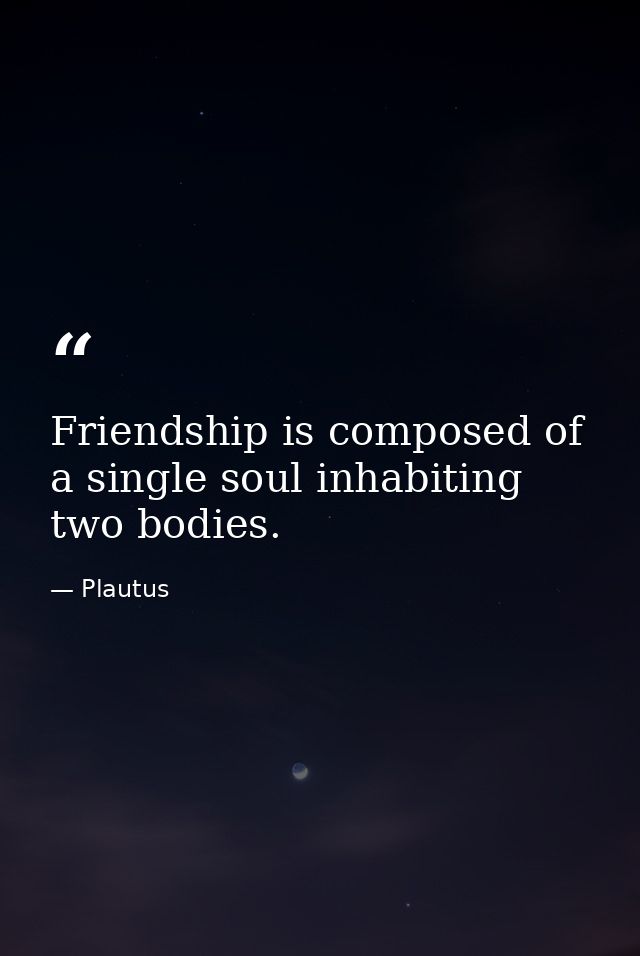 Friendship is composed of a single soul inhabiting two bodies. — Plautus